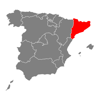 Karte Spaniens mit Katalonien in Rot hervorgehoben