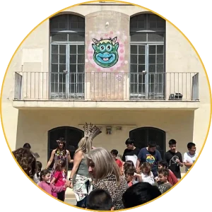 Indigenous representatives visiting a Catalan school with the students