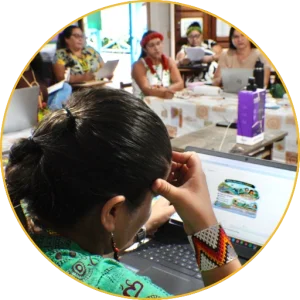 Indigenous teacher at a computer during a digital skills training session