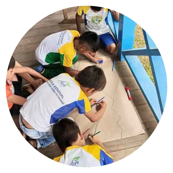 Children drawing at an environmental workshop