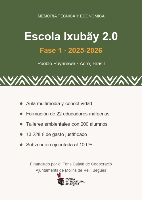 Portada de la memòria tècnica i econòmica del projecte Escola Ixubãy 2.0, fase 1